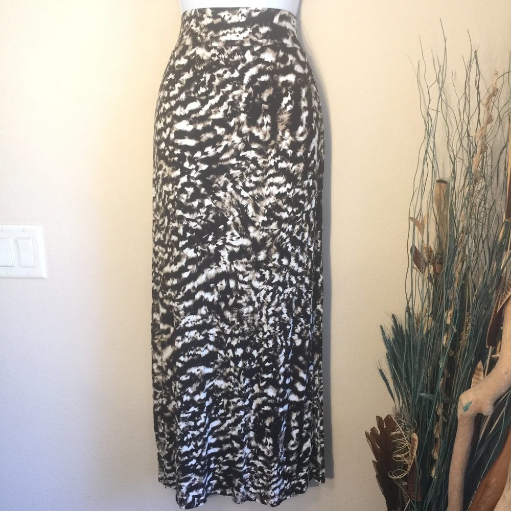 Wide Band Maxi skirt Abstract black brown wide waist M